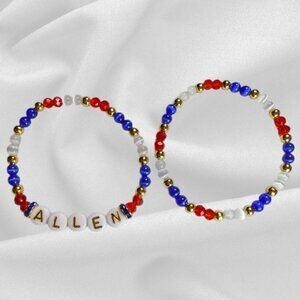 Handmade Beaded Bracelet Set Bills Mafia Gemstone Cat's Eye Crystal Glass Gold